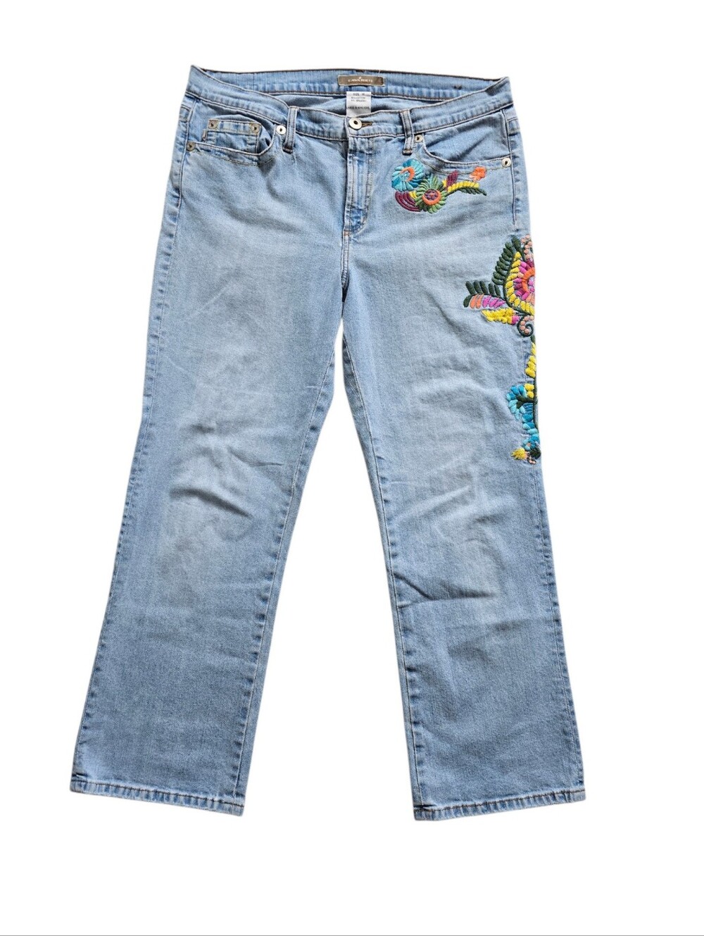 Vintage 80s  Z Cavaricci Embroidered Light Wash Straight Leg Jeans, Size 14